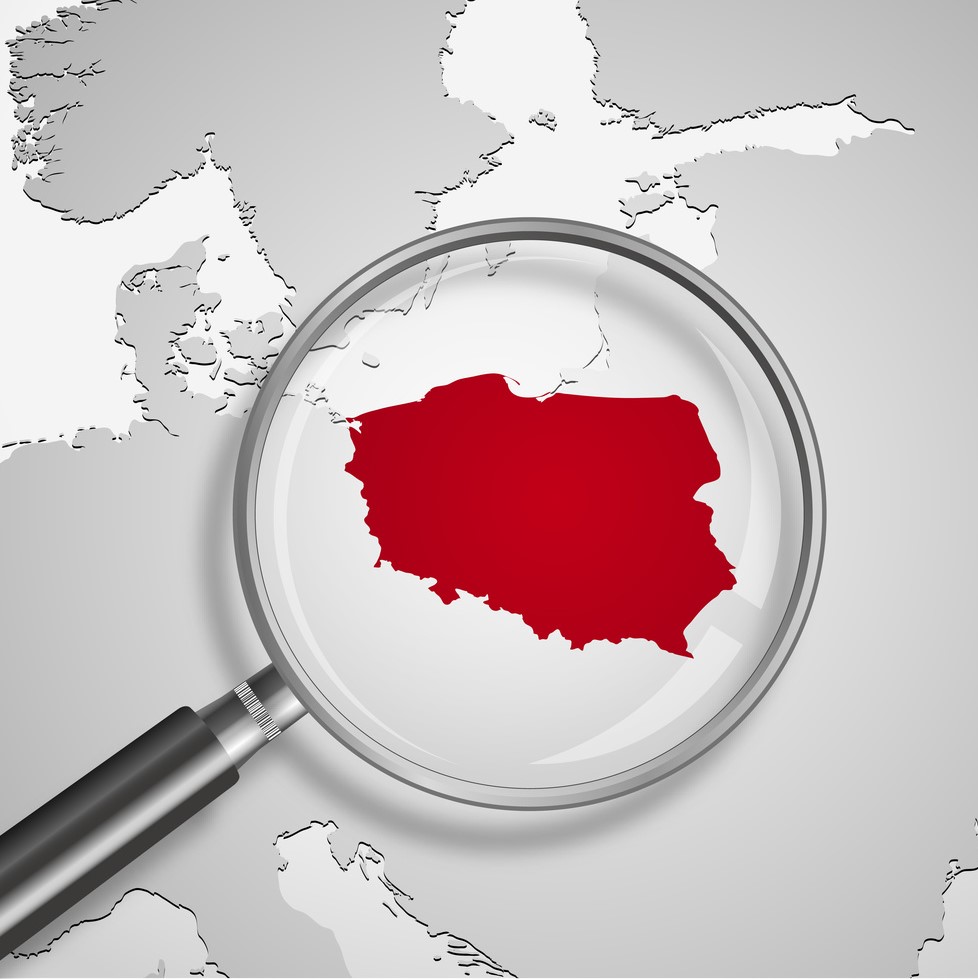 Ilustracja Polski pod lupą na mapie Europy