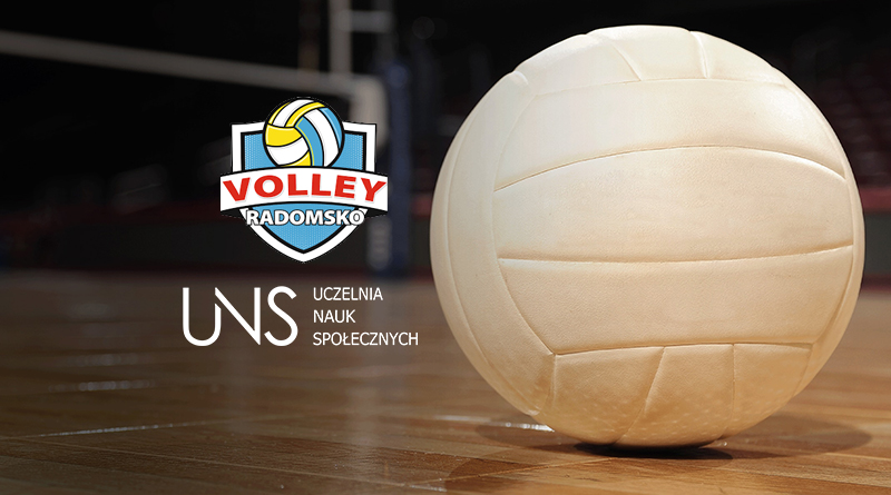Zdjęcie piłki siatkowej i logotypów UNS i KS Volley Radomsko