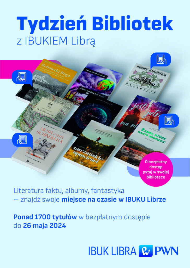 Plakat informujący o Tygodniu Bibliotek z IBUK Libra.