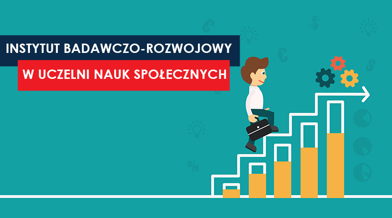 Grafika człowieka wchodzącego po schodach i napis Instytut Badawczo-rozwojowy w UNS