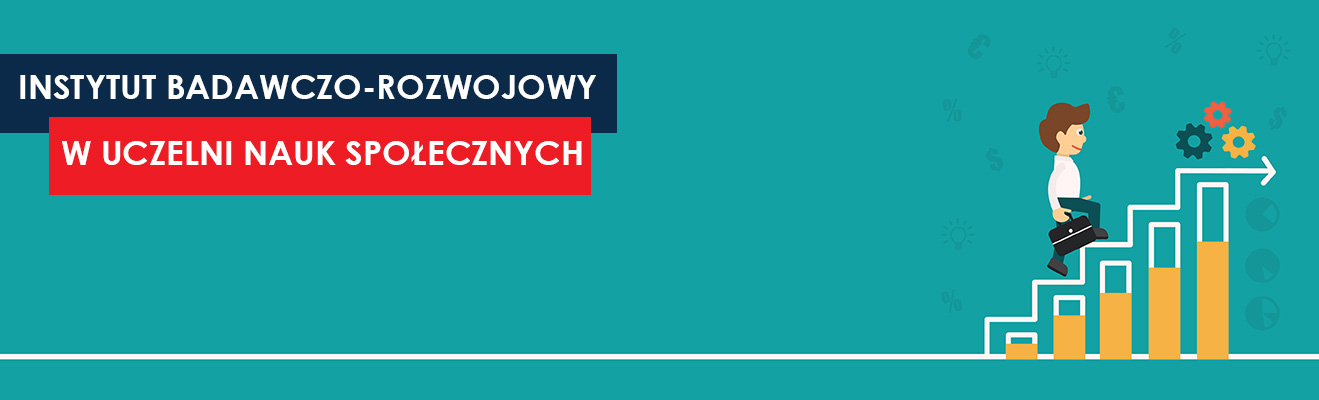 Grafika człowieka wchodzącego po schodach i napis Instytut Badawczo-rozwojowy w UNS