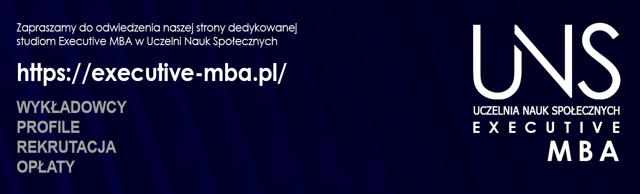 Baner z logiem i adresem strony poświęconej studiom EMBA w UNS