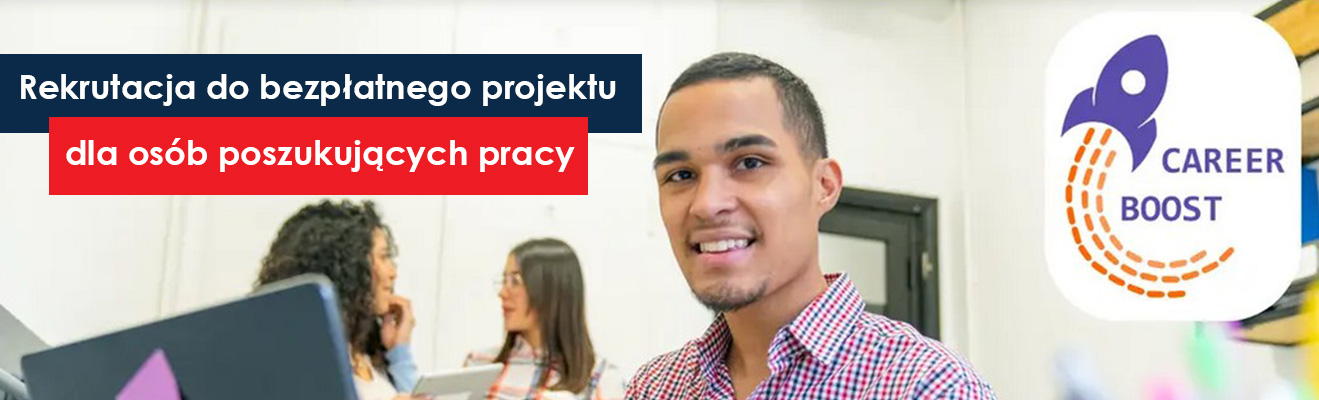 Zdjęcie uśmiechniętego mężczyzny i logo projektu