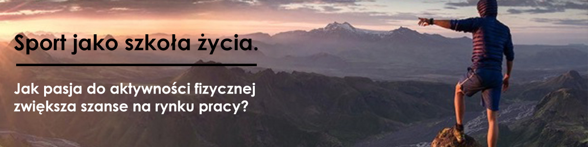 Zdjęcie człowieka na szczycie góry i napisy.