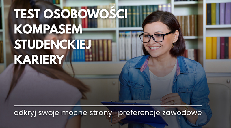 Zdjęcie uśmiechniętej kobiety w okularach i napisy