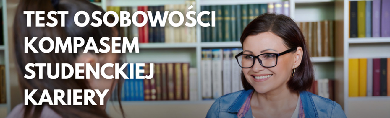 Zdjęcie uśmiechniętej kobiety w okularach i napisy