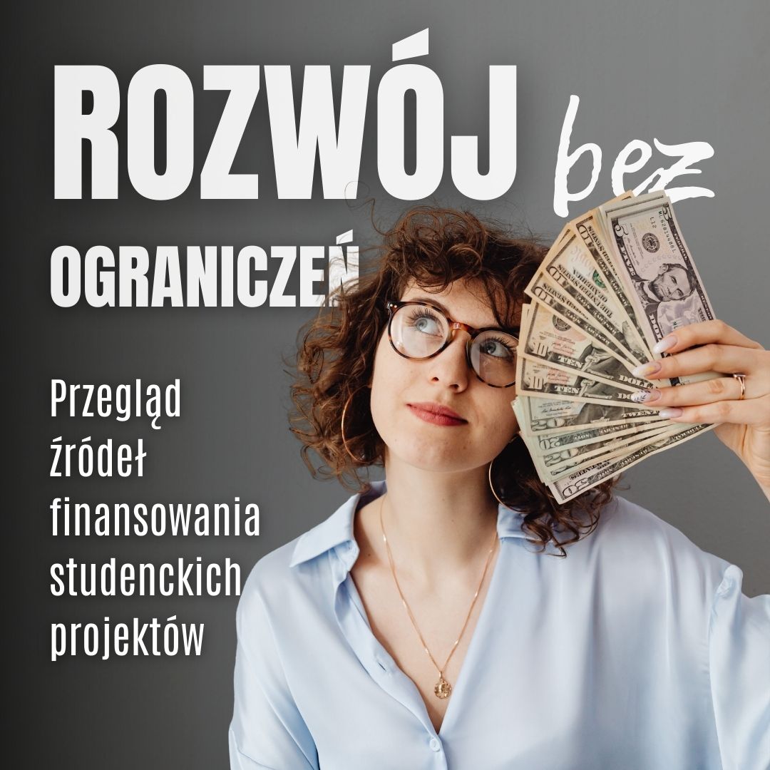 Zdjęcie kobiety z gotówką i napisy