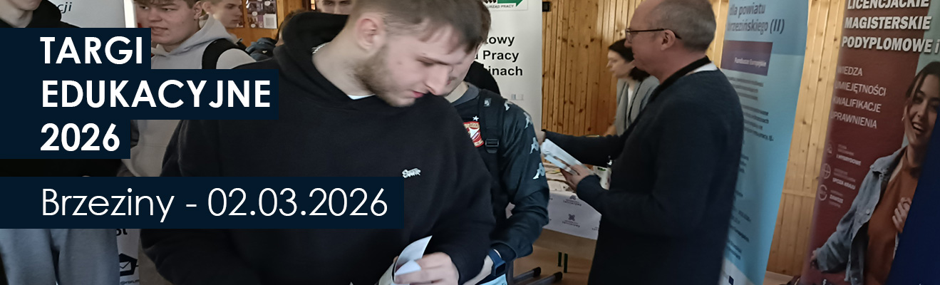 Zdjęcie młodzieży na targach i napisy